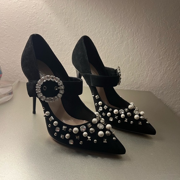 NWB Sebastian Milano Black Heels with Crystal Embellishments 9 US - Picture 15 of 16